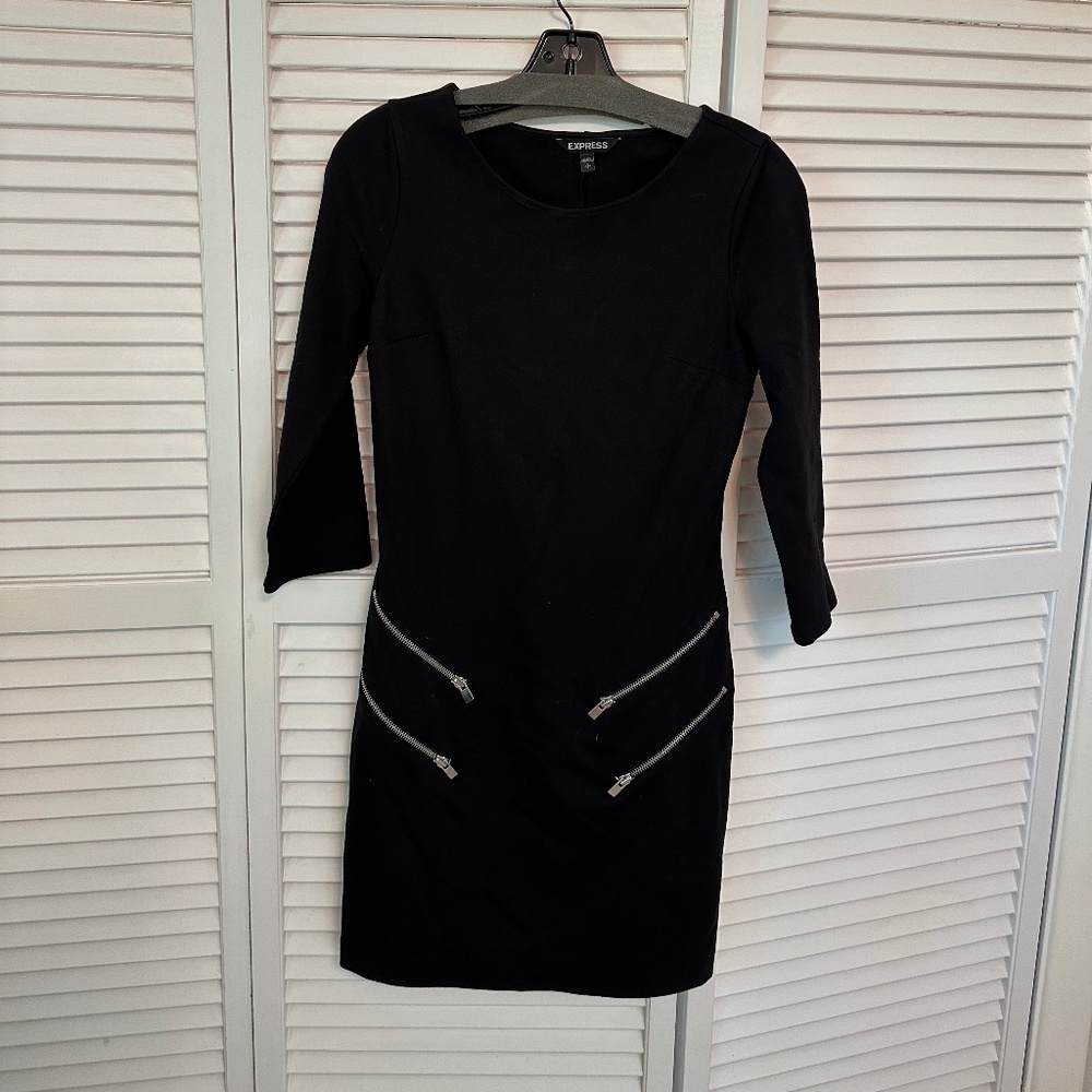 Dress, black jersey with zippers, long sleeve